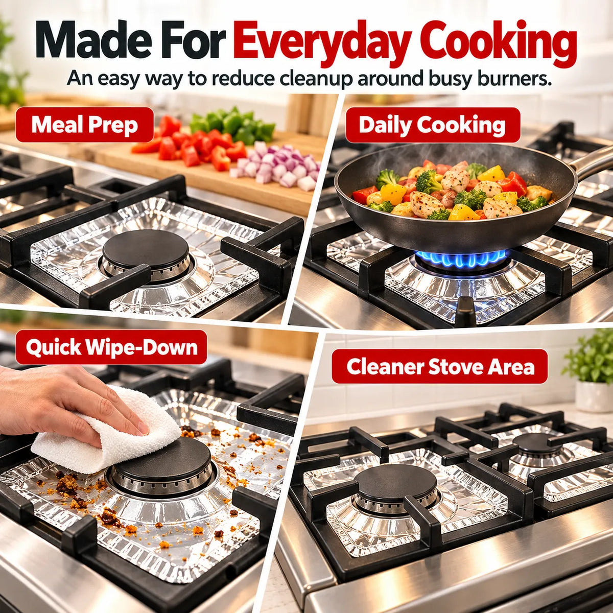 🎁50-Piece Aluminum Foil Stove Burner Liners – Easy-Clean Gas Stove Protectors