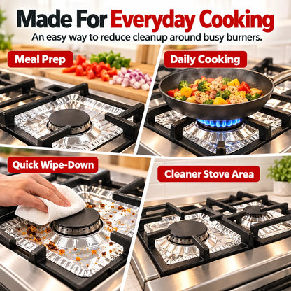 🎁50-Piece Aluminum Foil Stove Burner Liners – Easy-Clean Gas Stove Protectors