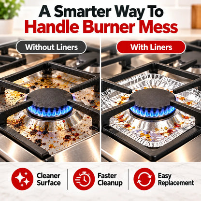 🎁50-Piece Aluminum Foil Stove Burner Liners – Easy-Clean Gas Stove Protectors