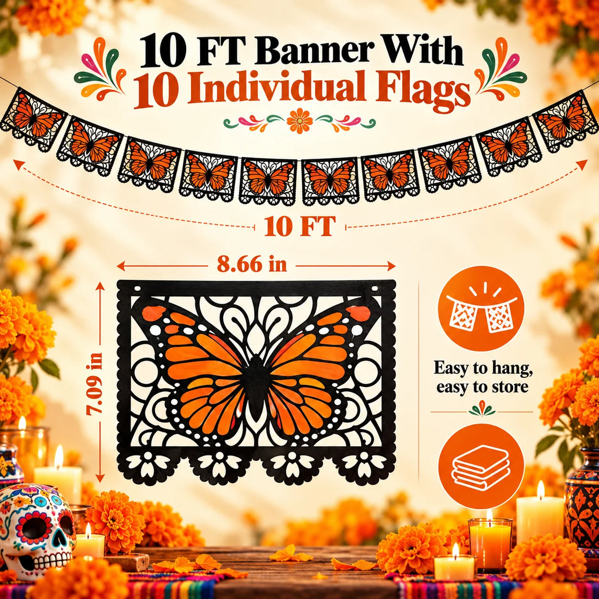 🎁Day of the Dead Butterfly Papel Picado Banner