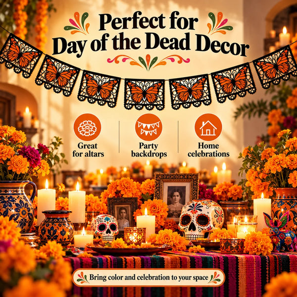 🎁Day of the Dead Butterfly Papel Picado Banner