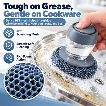 🎁Soap Dispensing Palm Scrubber – Refillable Dish Cleaning Brush with 3 Replacement Heads