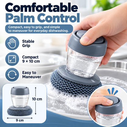 🎁Soap Dispensing Palm Scrubber – Refillable Dish Cleaning Brush with 3 Replacement Heads