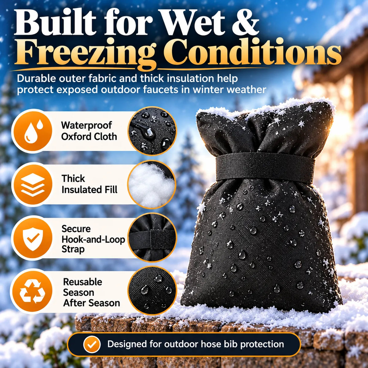 🎁Reusable Outdoor Faucet Covers – Waterproof Insulated Winter Faucet Protectors with Adjustable Straps