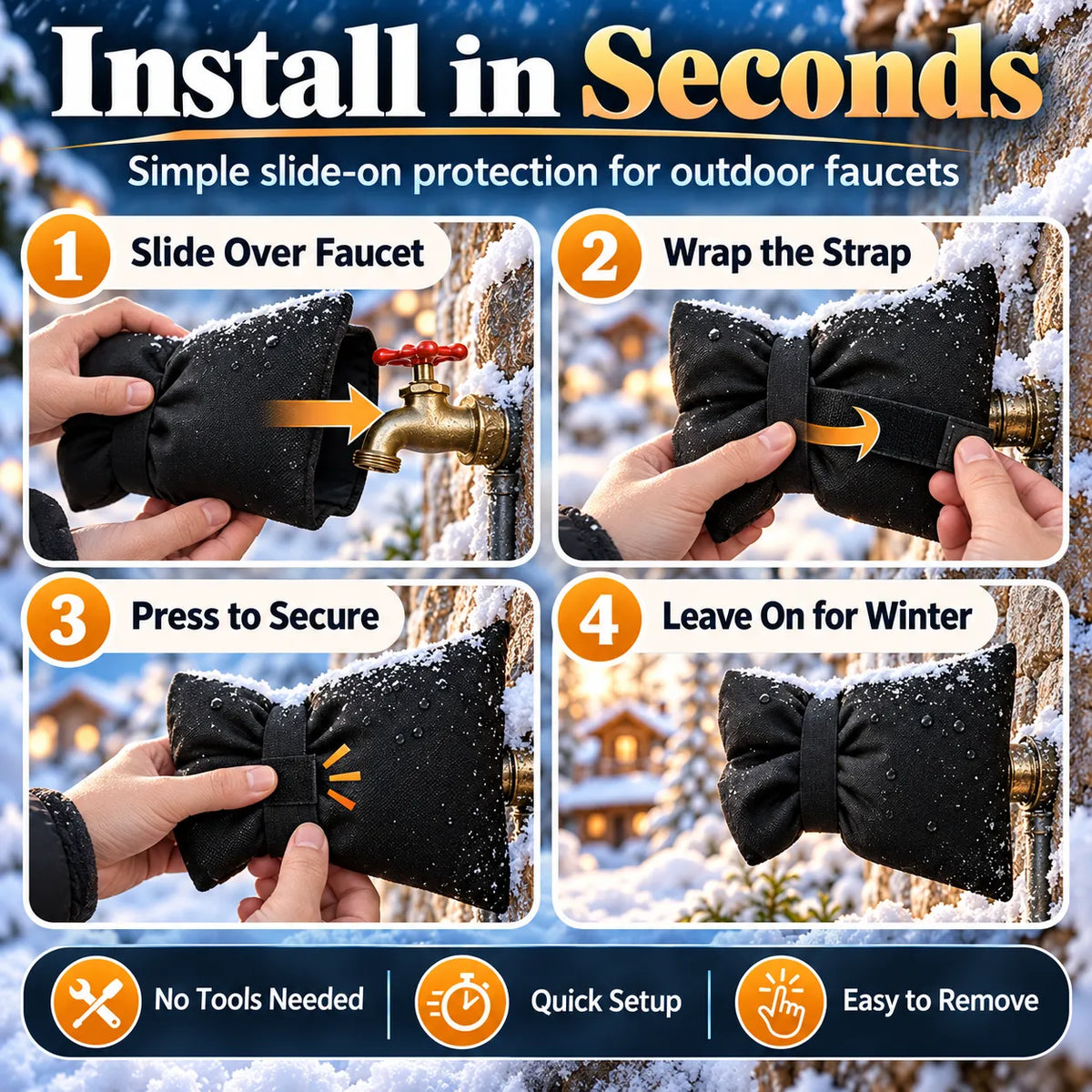 🎁Reusable Outdoor Faucet Covers – Waterproof Insulated Winter Faucet Protectors with Adjustable Straps