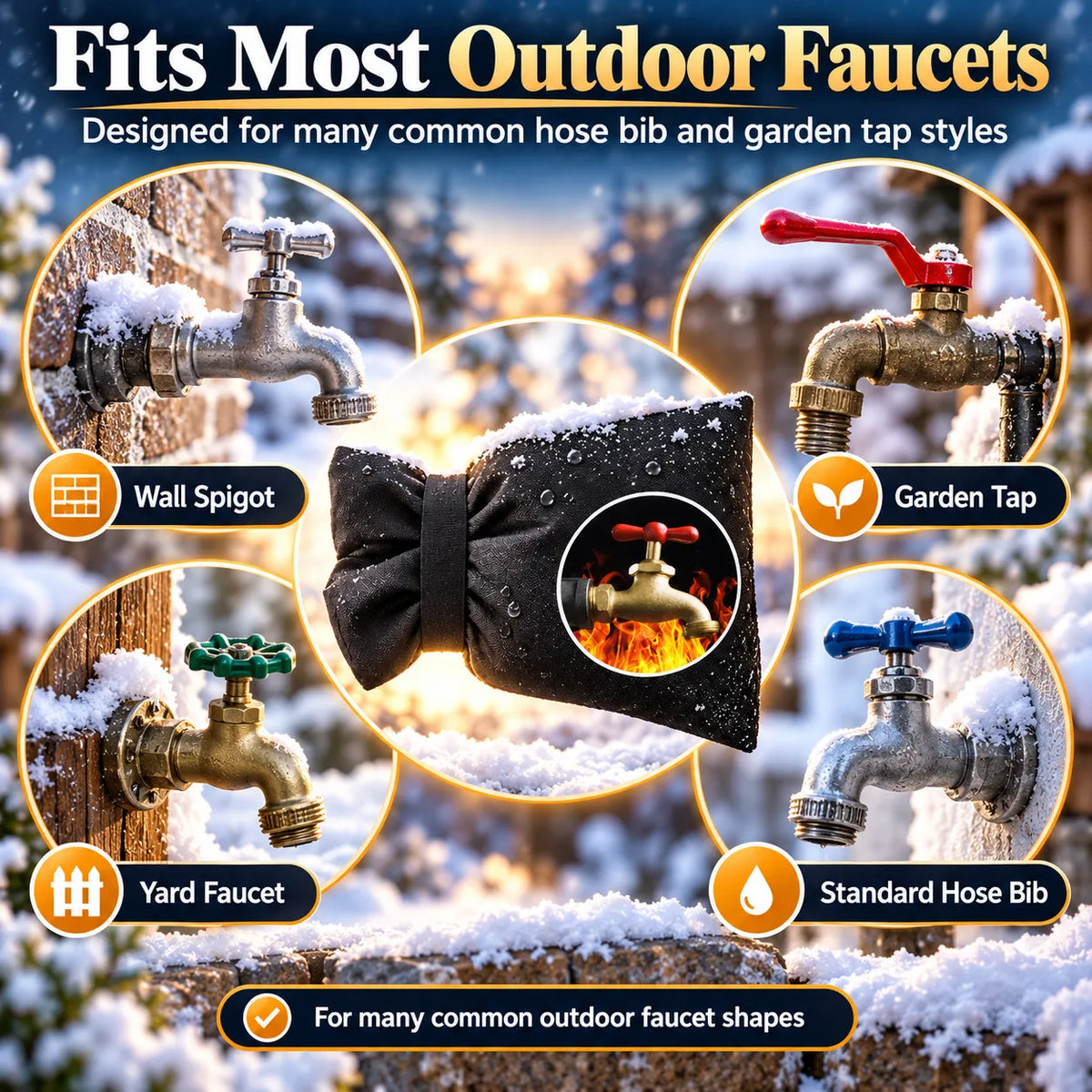 🎁Reusable Outdoor Faucet Covers – Waterproof Insulated Winter Faucet Protectors with Adjustable Straps