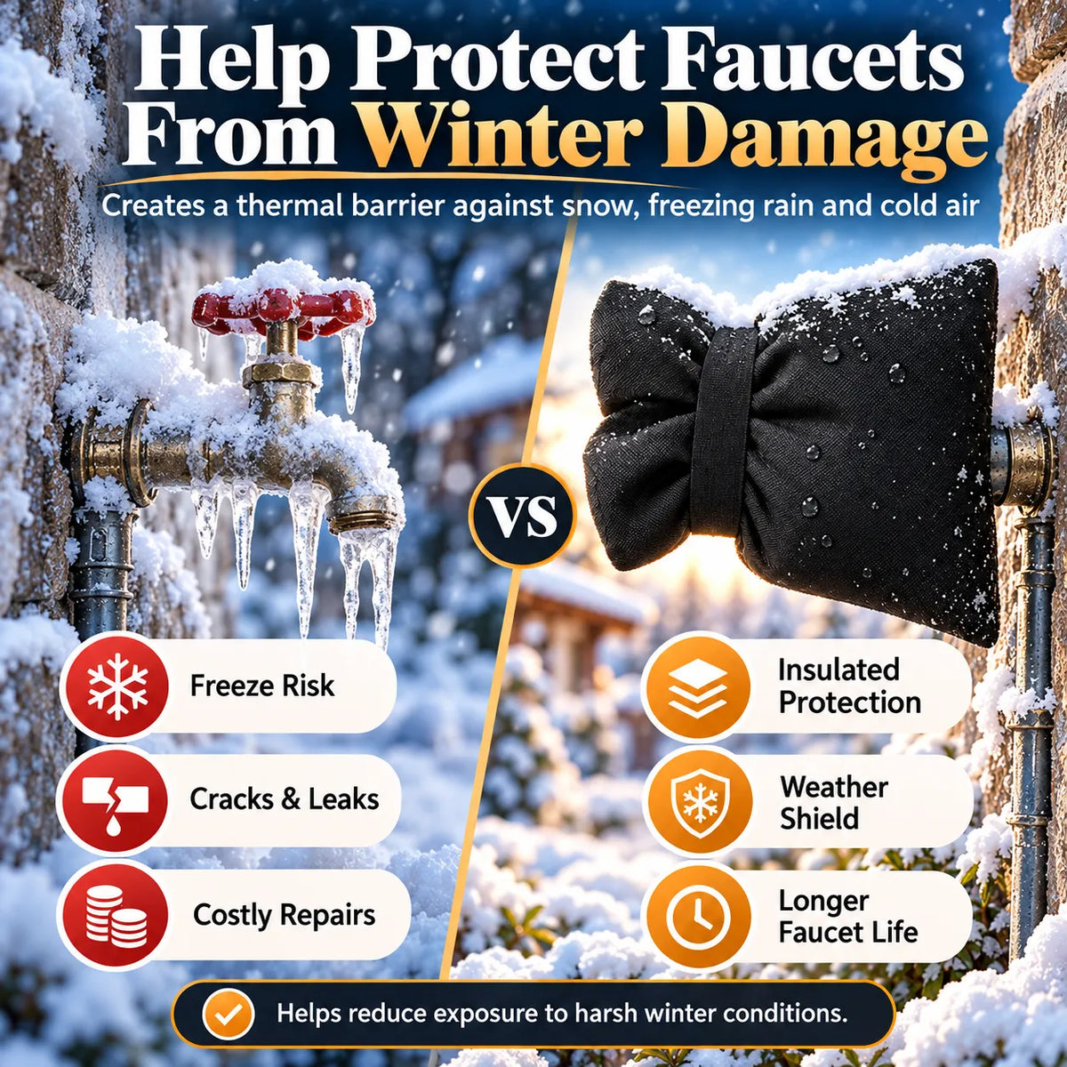 🎁Reusable Outdoor Faucet Covers – Waterproof Insulated Winter Faucet Protectors with Adjustable Straps