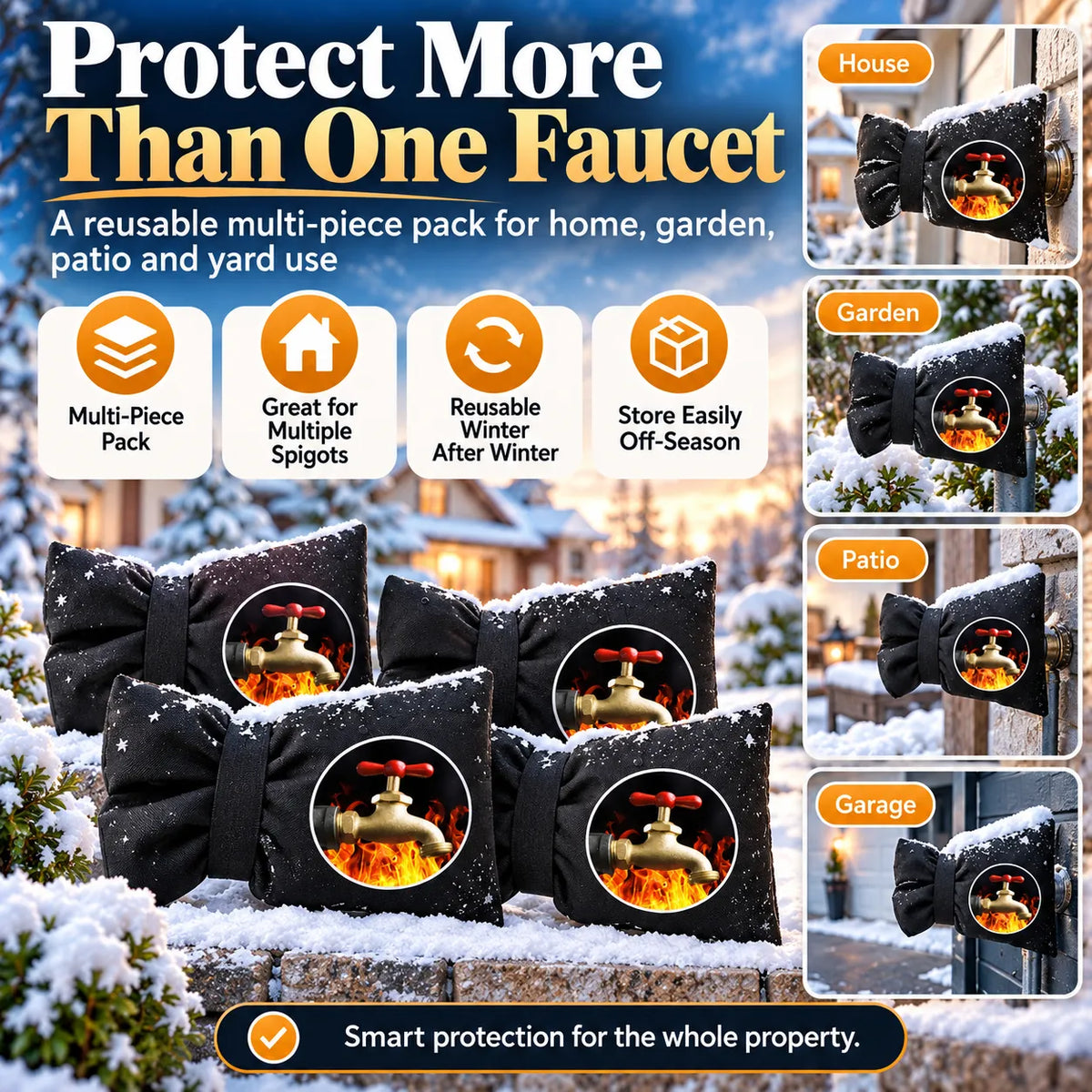 🎁Reusable Outdoor Faucet Covers – Waterproof Insulated Winter Faucet Protectors with Adjustable Straps