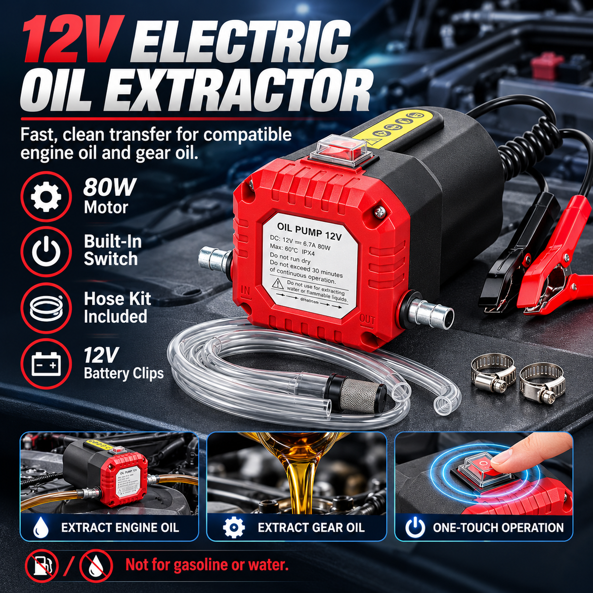 ❤️ 12V 80W Electric Oil Extractor Pump Kit for Cars, RVs & Boats