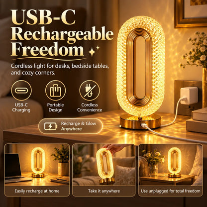 🎁Crystal Glow Bedside Lamp – 3-Color Dimmable Touch Light, USB-C Rechargeable