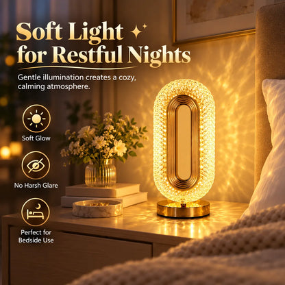 🎁Crystal Glow Bedside Lamp – 3-Color Dimmable Touch Light, USB-C Rechargeable