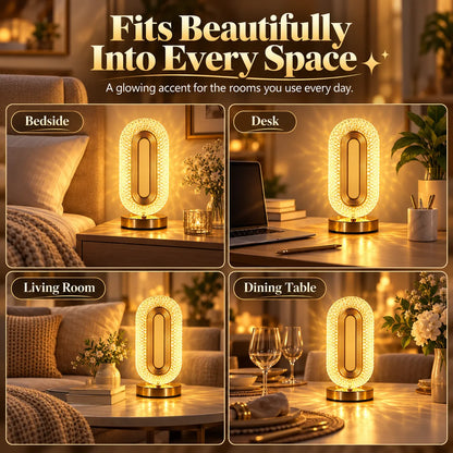 🎁Crystal Glow Bedside Lamp – 3-Color Dimmable Touch Light, USB-C Rechargeable