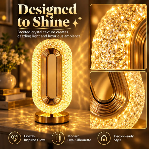 🎁Crystal Glow Bedside Lamp – 3-Color Dimmable Touch Light, USB-C Rechargeable