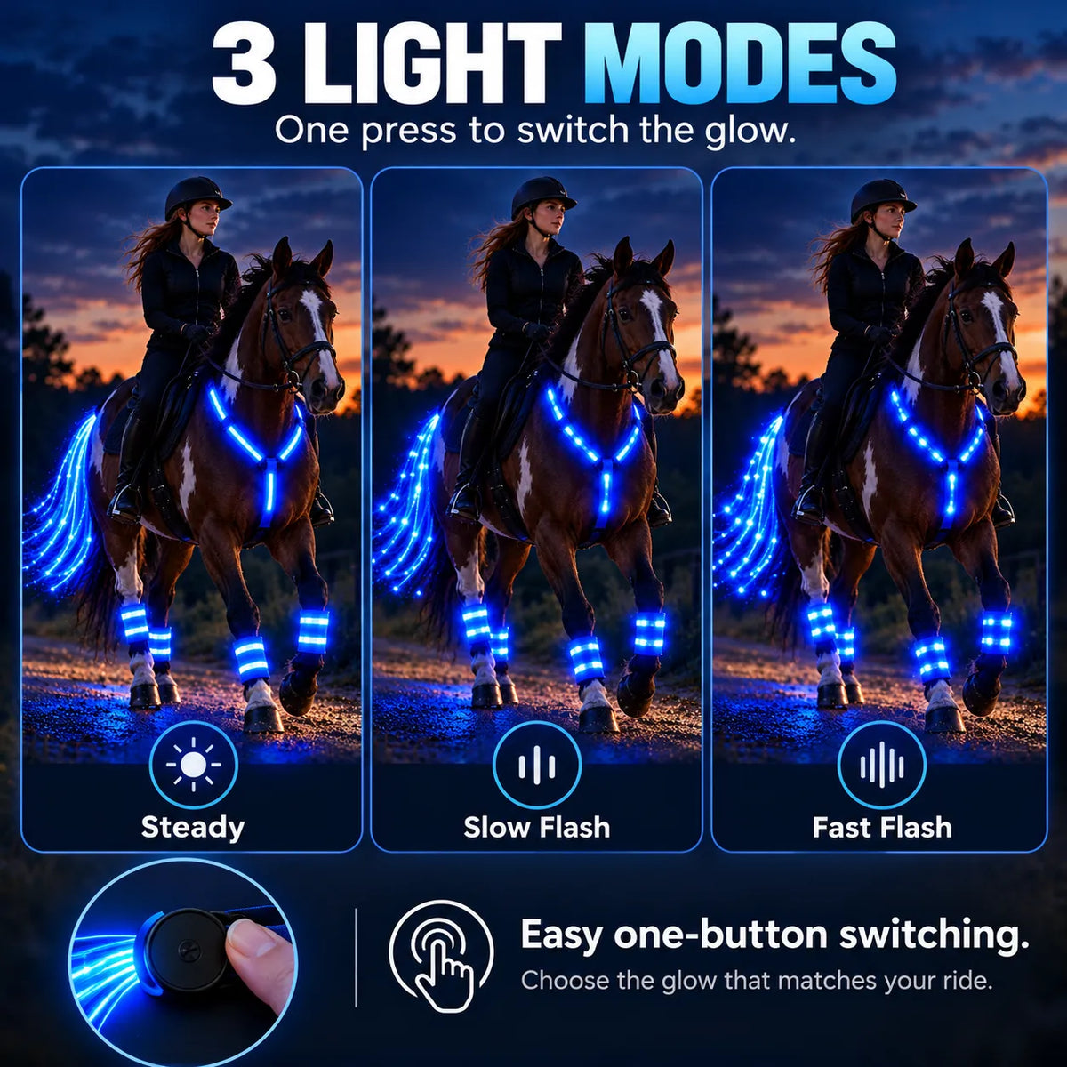 🎁LED Horse Glow Kit – High-Visibility Light-Up Gear for Night Riding, Adjustable & 3 Light Modes