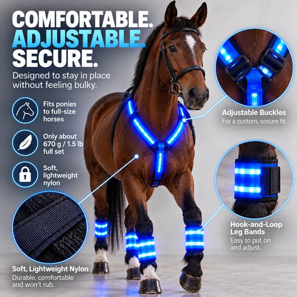 🎁LED Horse Glow Kit – High-Visibility Light-Up Gear for Night Riding, Adjustable & 3 Light Modes