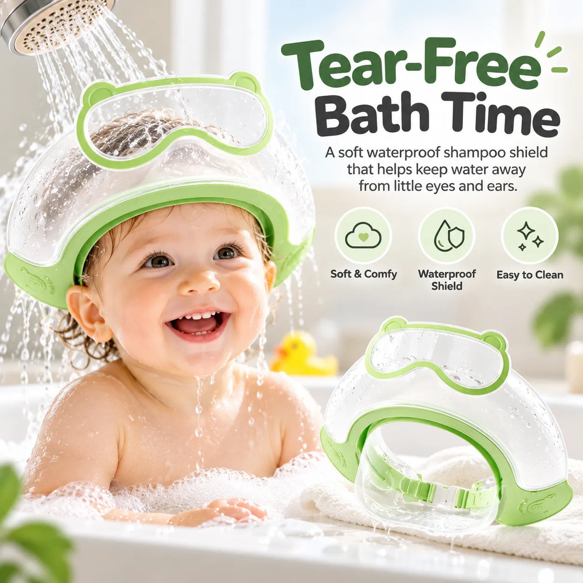 🎁Baby Waterproof Shampoo Cap – Adjustable Tear-Free Bath Visor with Eye & Ear Protection
