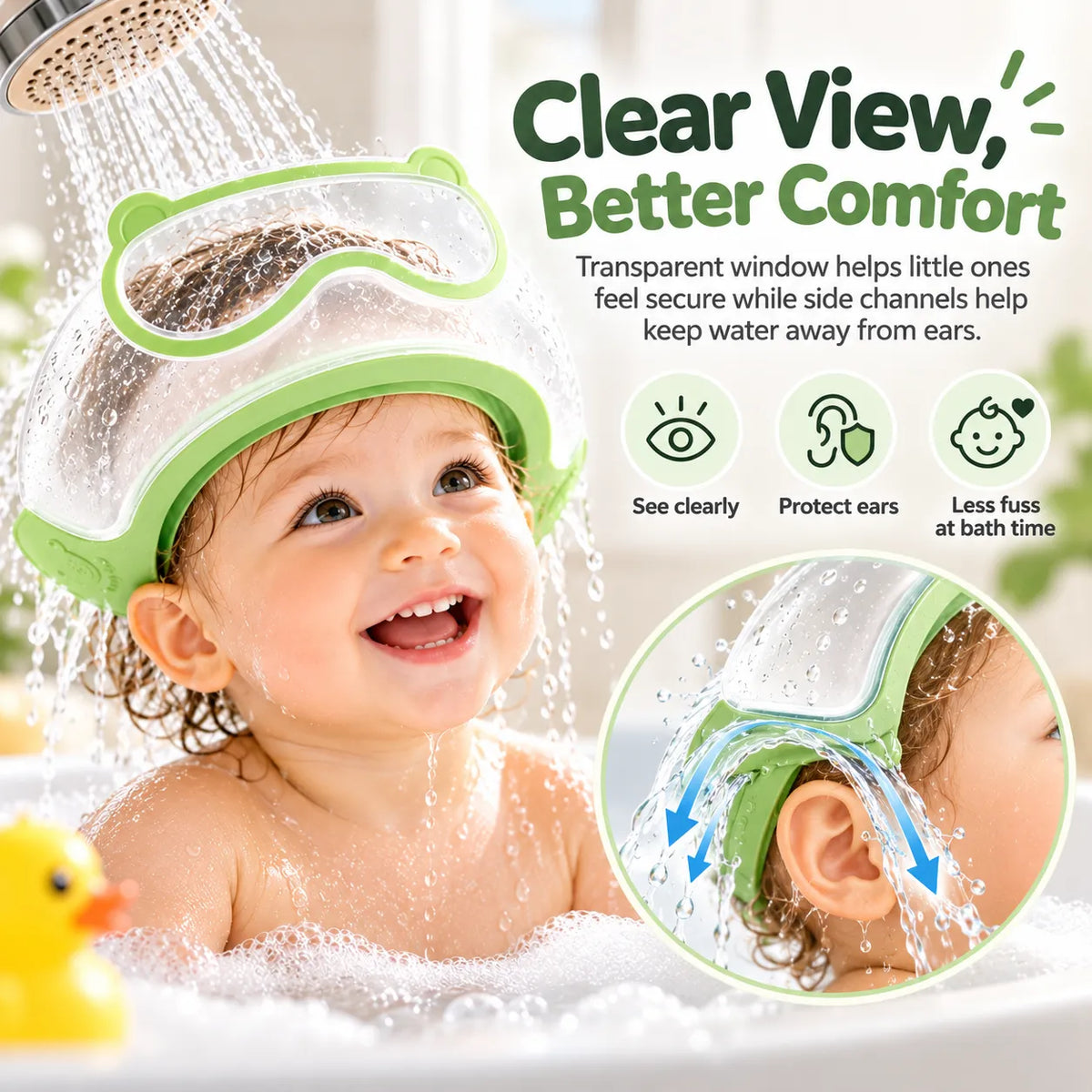 🎁Baby Waterproof Shampoo Cap – Adjustable Tear-Free Bath Visor with Eye & Ear Protection