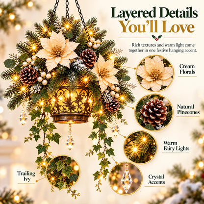🎁Light-Up Christmas Hanging Basket with Warm Lights