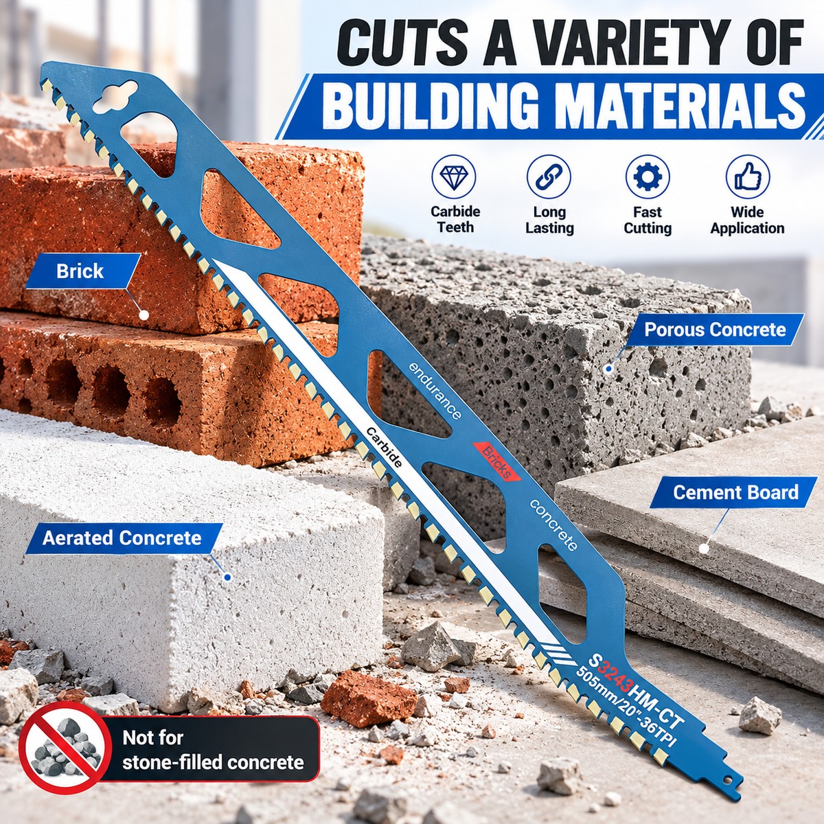 🎉Carbide-Tipped Reciprocating Saw Blade for Brick & Masonry