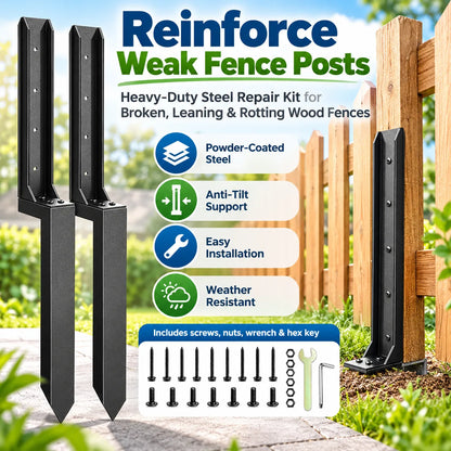 🎁2PCS Fence Post Repair Kit – Reinforced Fixing Kit with Screws & Tools