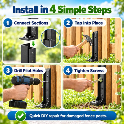 🎁2PCS Fence Post Repair Kit – Reinforced Fixing Kit with Screws & Tools