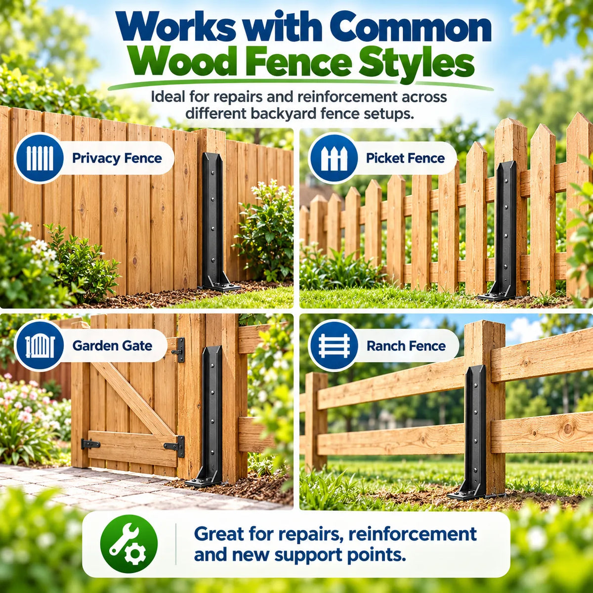🎁2PCS Fence Post Repair Kit – Reinforced Fixing Kit with Screws & Tools