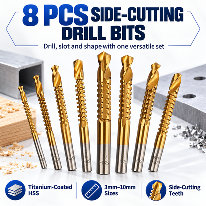 ❤️8-Piece Titanium-Coated HSS Side-Cutting Drill Bit Set – 3–10mm