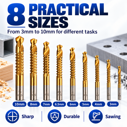 ❤️8-Piece Titanium-Coated HSS Side-Cutting Drill Bit Set – 3–10mm