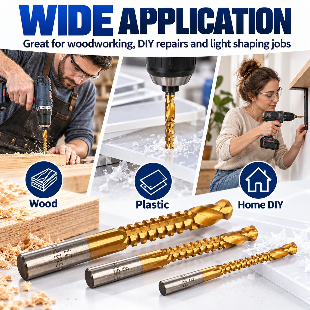 ❤️8-Piece Titanium-Coated HSS Side-Cutting Drill Bit Set – 3–10mm