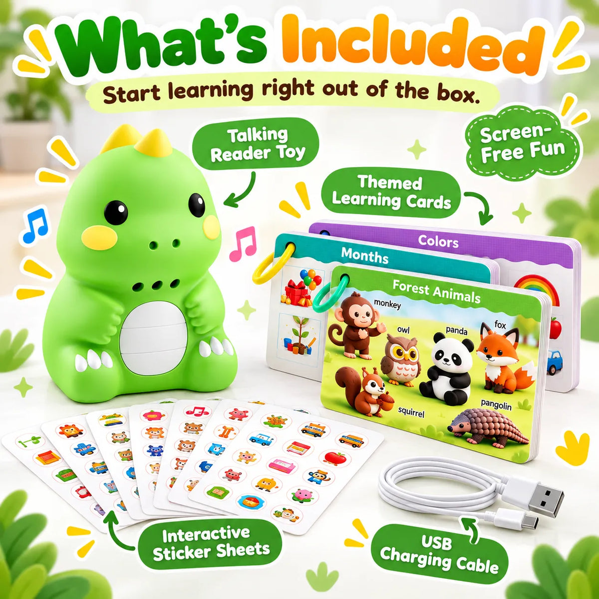 🎁Kids English Talking Pen Learning Set – Interactive Flashcards & Dinosaur Stickers