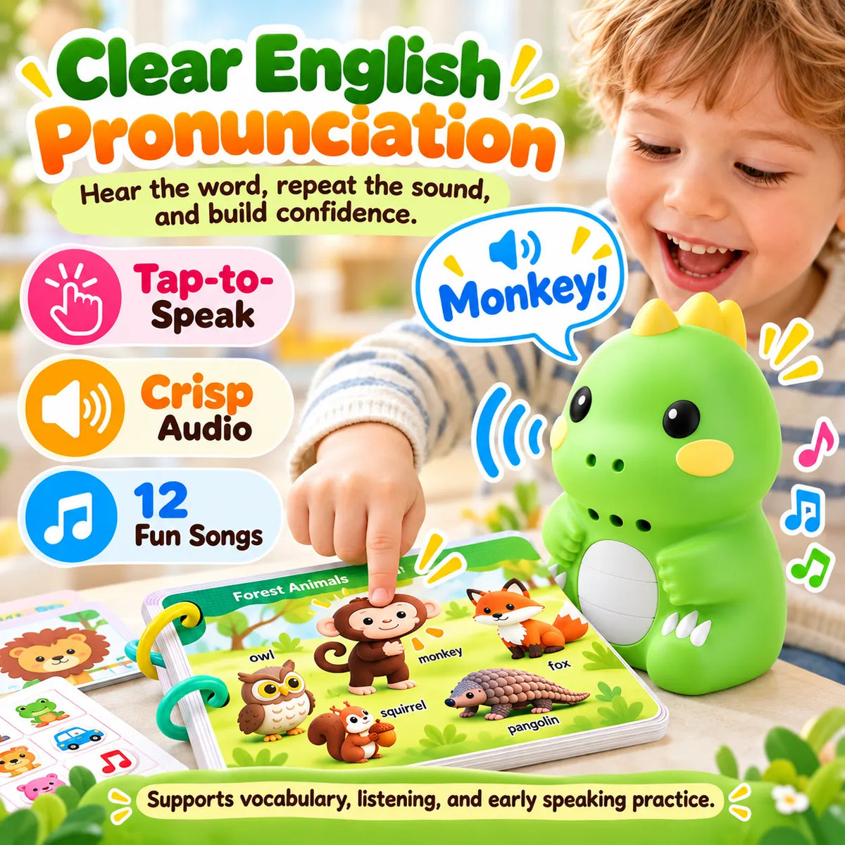 🎁Kids English Talking Pen Learning Set – Interactive Flashcards & Dinosaur Stickers