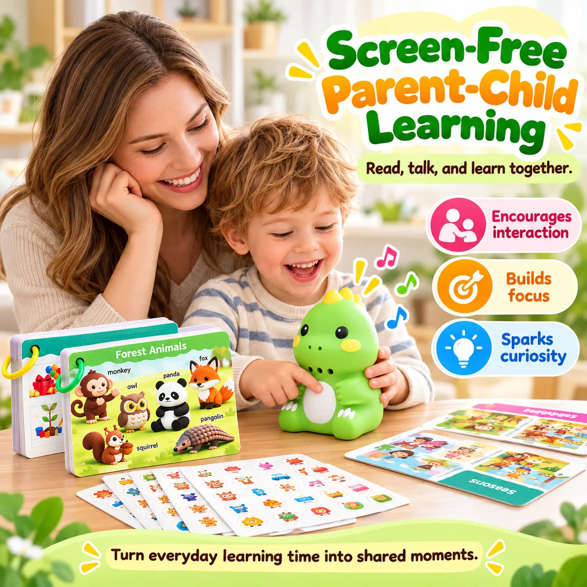🎁Kids English Talking Pen Learning Set – Interactive Flashcards & Dinosaur Stickers