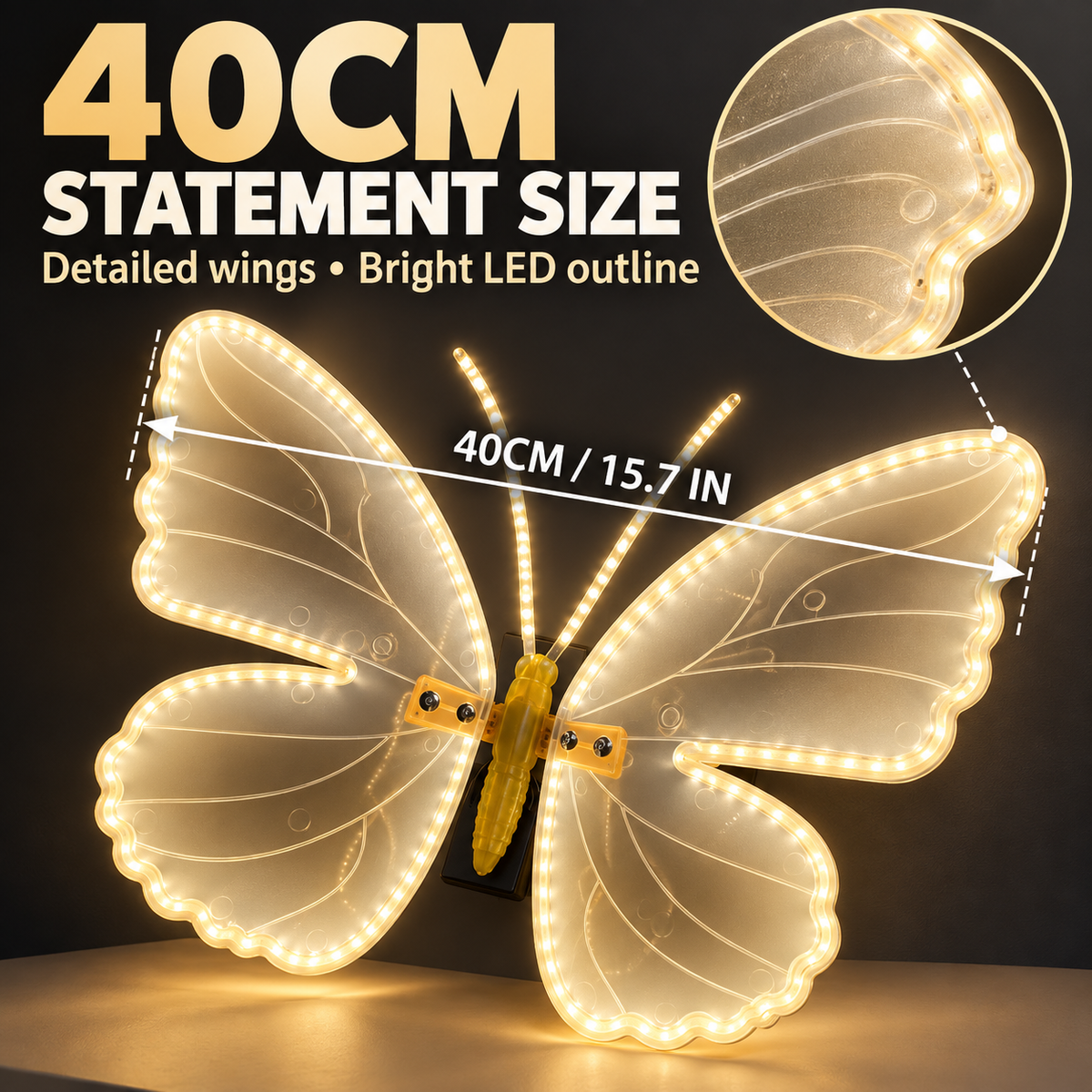 ❤️40CM Glowing Butterfly Wall Light – Beautiful Day & Night