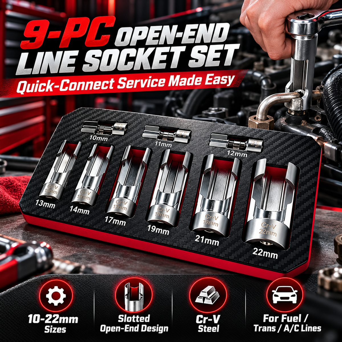 9-Piece Diesel Injector Socket Set, 3/8 and 1/2-Inch Drive