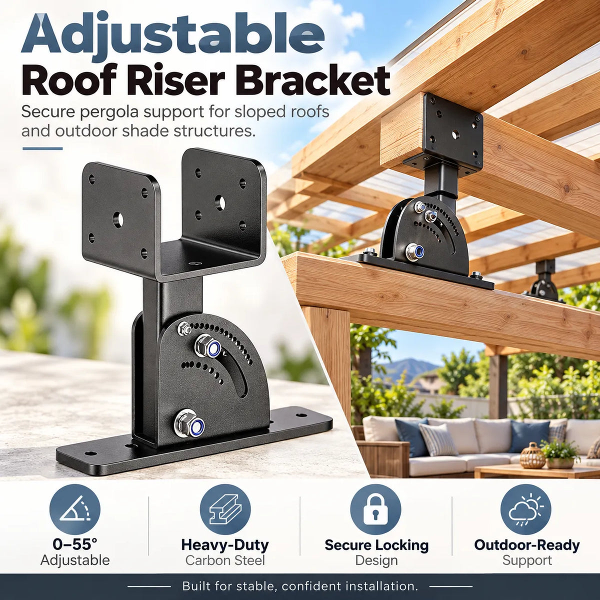 🎁Adjustable Roof Riser Brackets for Pergola & Outdoor Structures