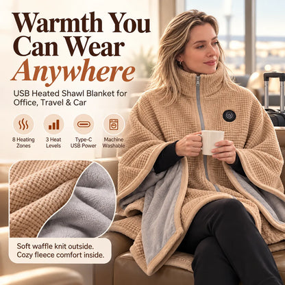 🎁USB Heated Blanket Shawl - 8-Zone Carbon Fiber Heating Throw