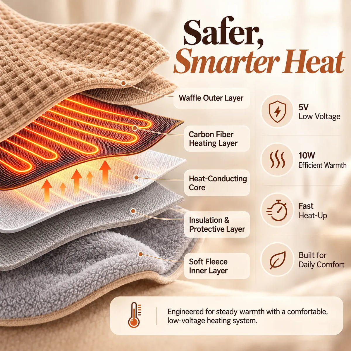 🎁USB Heated Blanket Shawl - 8-Zone Carbon Fiber Heating Throw