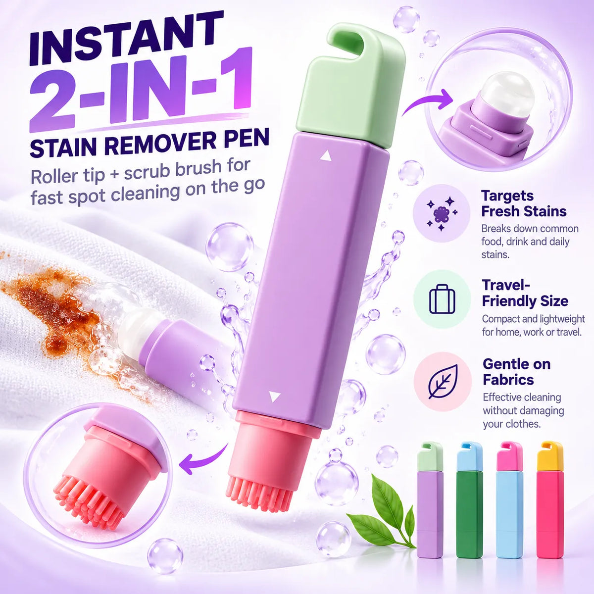 🎁Portable 2-in-1 Stain Remover Pen – Instant Spot Cleaner with Built-In Scrubbing Brush