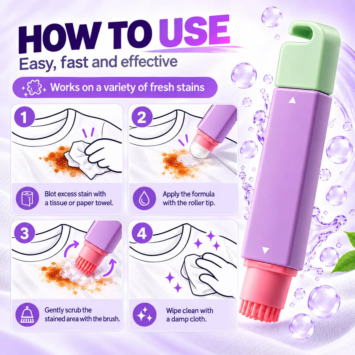 🎁Portable 2-in-1 Stain Remover Pen – Instant Spot Cleaner with Built-In Scrubbing Brush