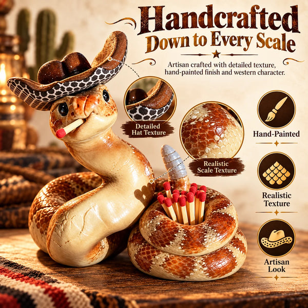 🎁Handcrafted Cowboy Snake Match Holder – Western Candle & Fireplace Decor