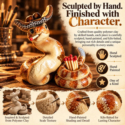 🎁Handcrafted Cowboy Snake Match Holder – Western Candle & Fireplace Decor