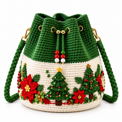 ❤️Handmade Christmas Crochet Bucket Bag
