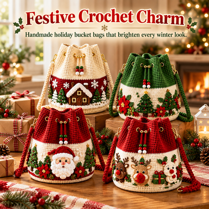 ❤️Handmade Christmas Crochet Bucket Bag