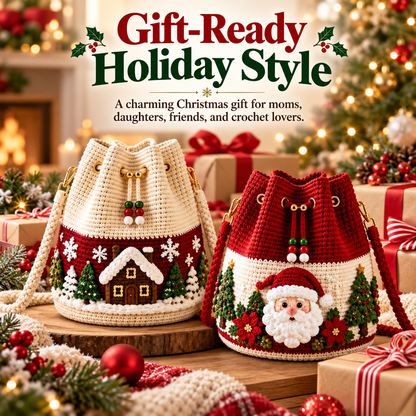 ❤️Handmade Christmas Crochet Bucket Bag