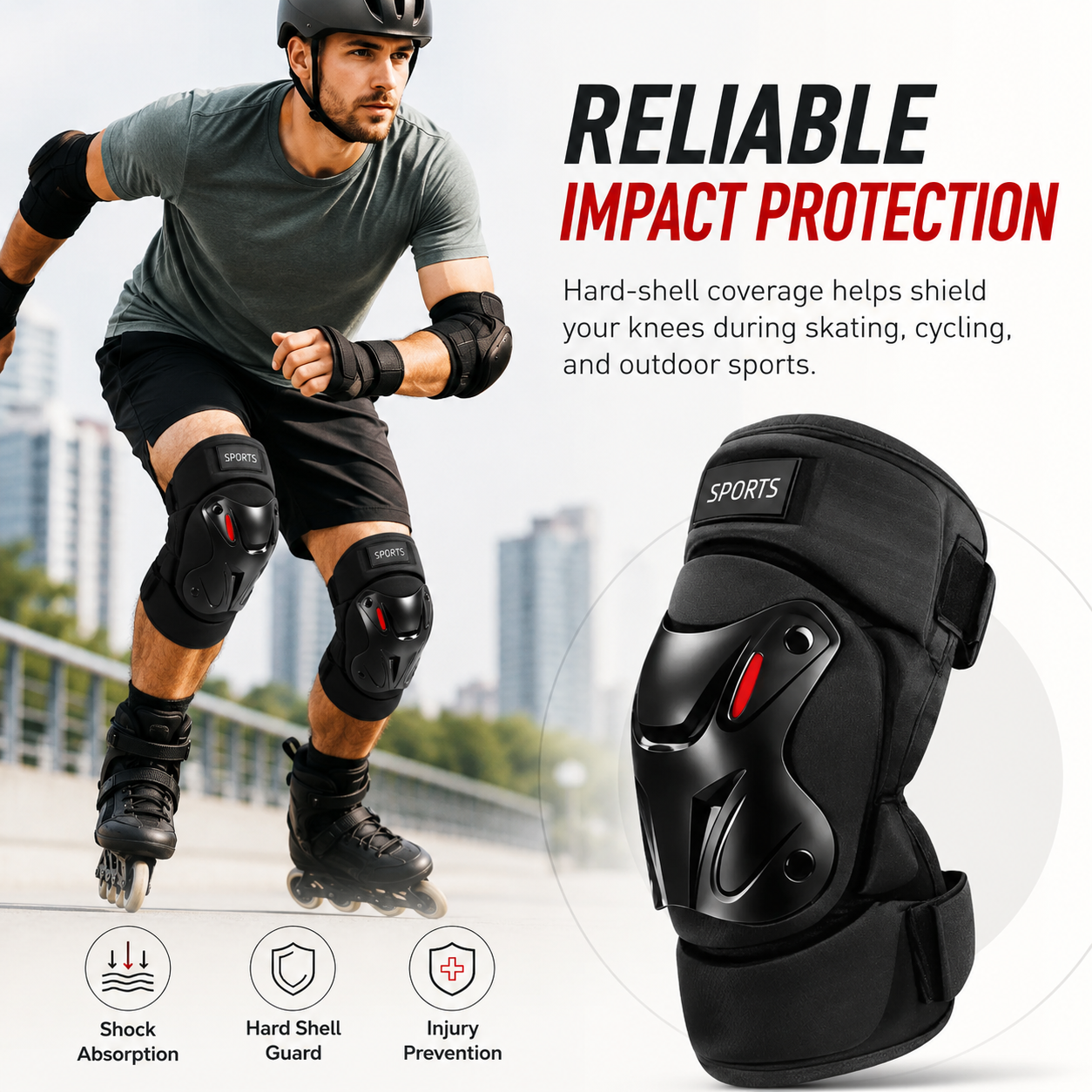 🚴1 Pair Heavy-Duty Sports Knee Pads | Protective Gear for Cycling, Skateboarding & Outdoor Sports