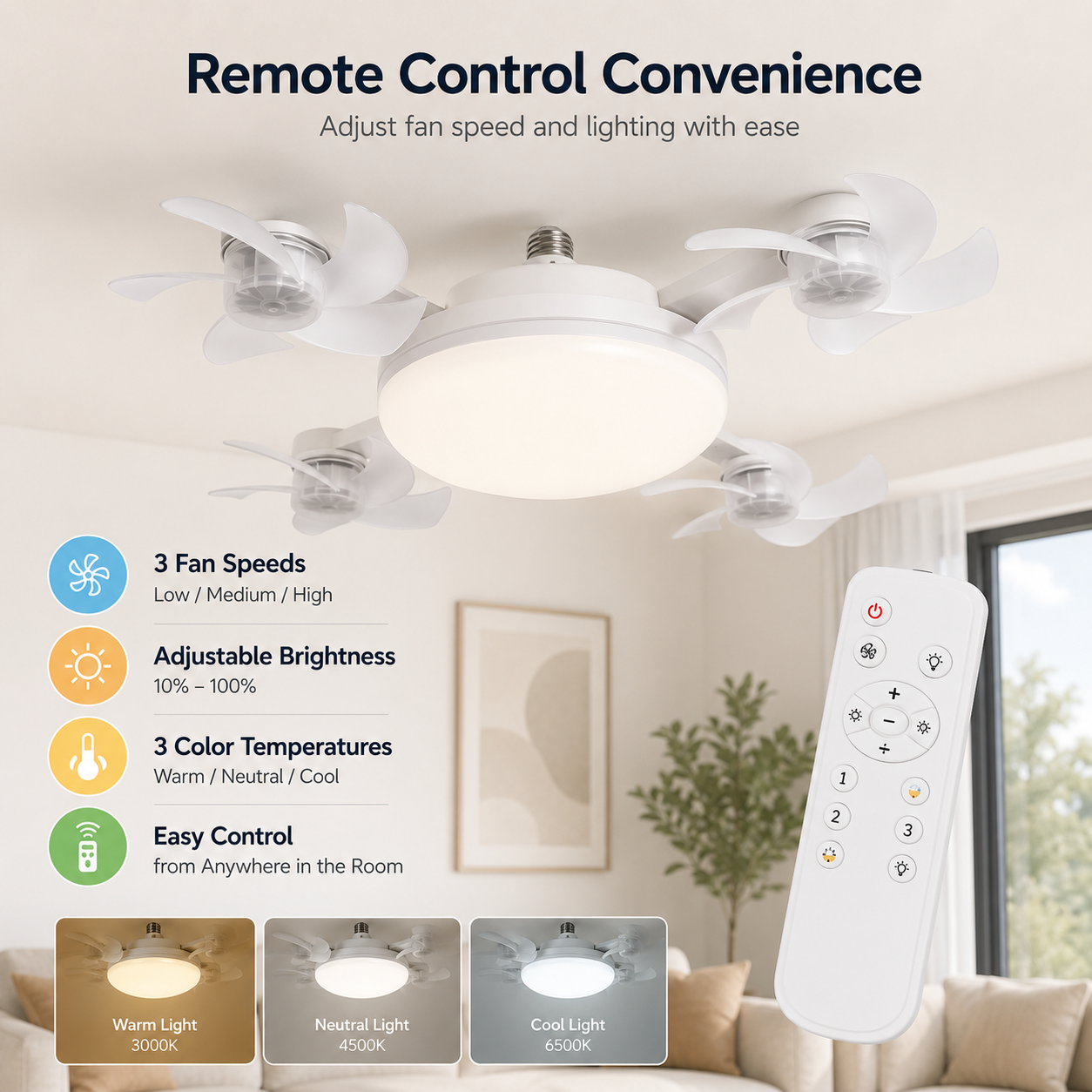 2-in-1 Drone Fan Light, Silent LED Ceiling Fan