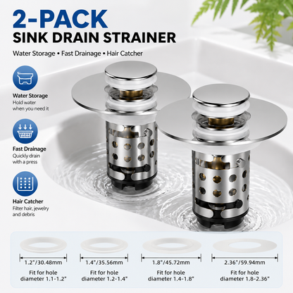 Upgraded Pop Up Sink Drain Stopper, Universal Basin Drain with Removable Hair Catcher Filter Basket