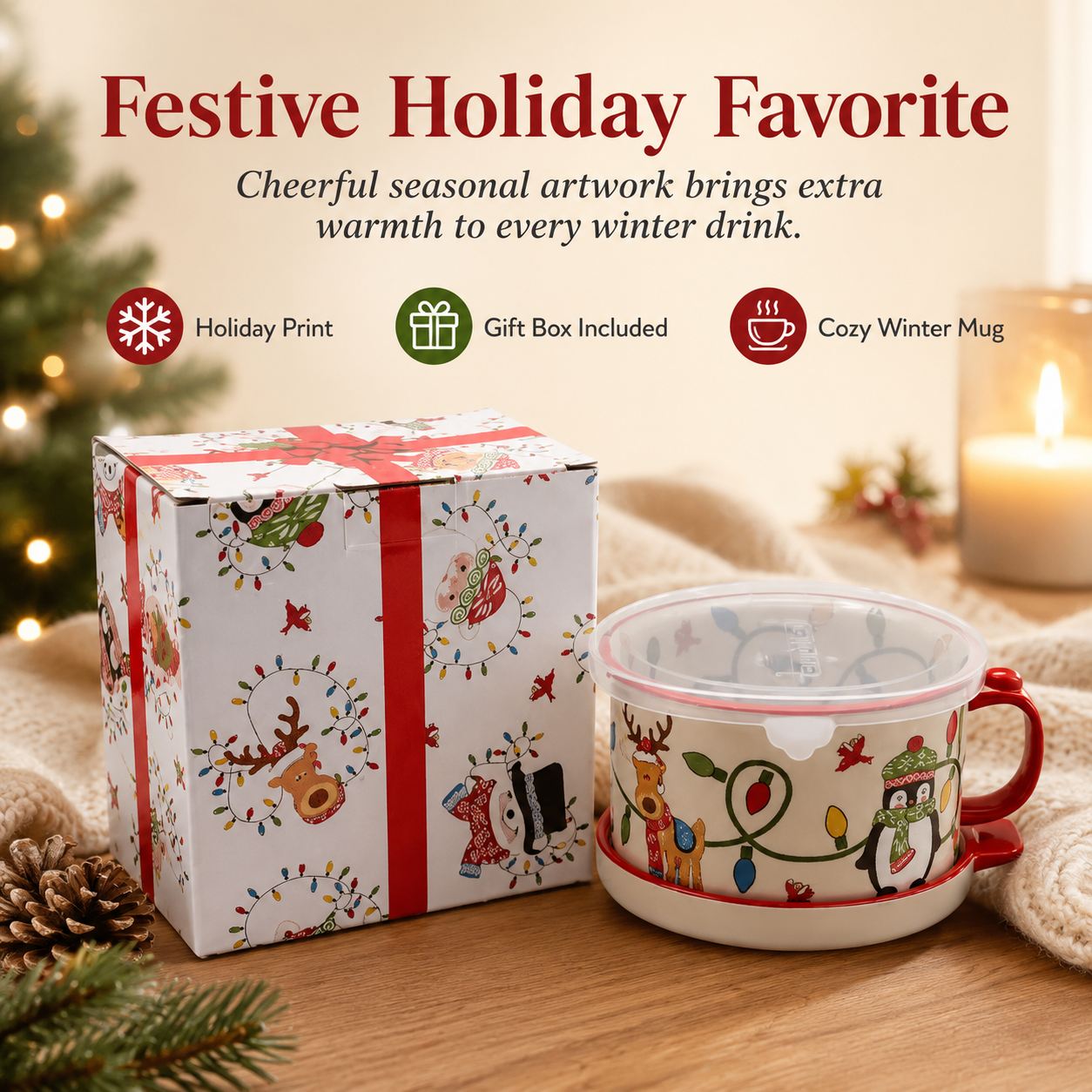 🎁2 Pack 25oz Ceramic Meal Mugs with Lid & Tray