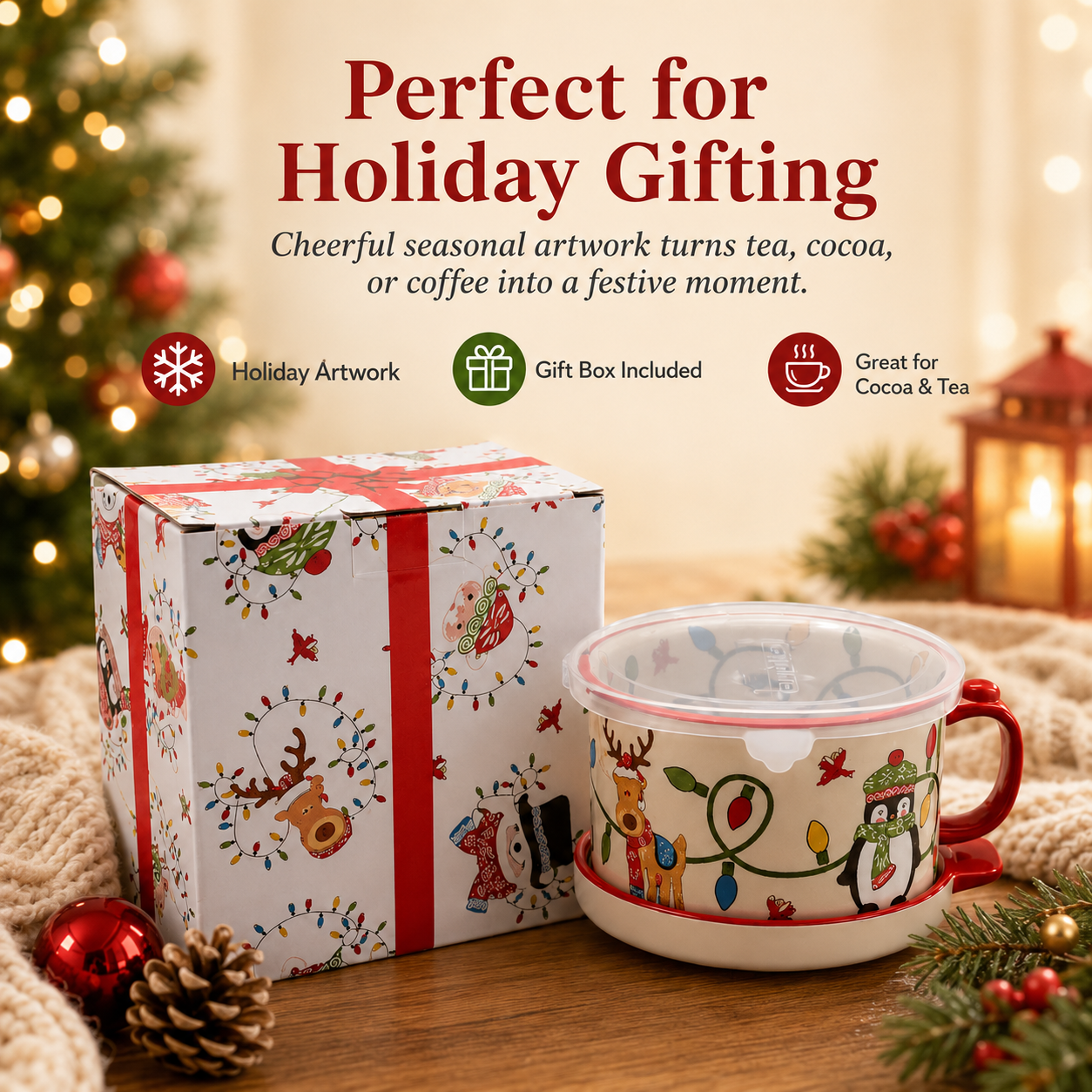 🎁2 Pack 25oz Ceramic Meal Mugs with Lid & Tray