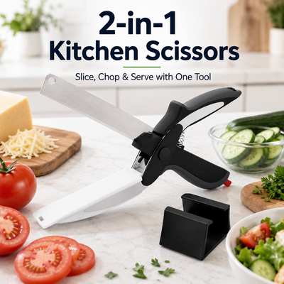 Tijeras de cocina 2 en 1 de acero inoxidable con soporte
